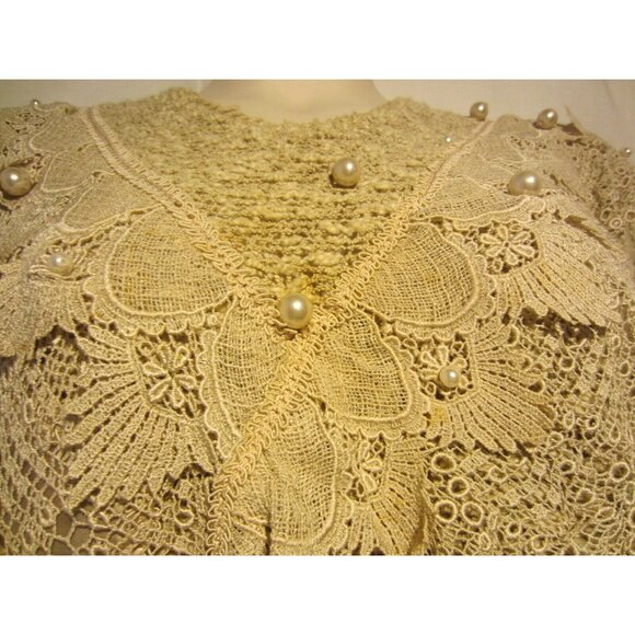 BONNIE & BILL by Holly ecru sweater top pearl lace V Neck Women S VINTAGE - Picture 4 of 6